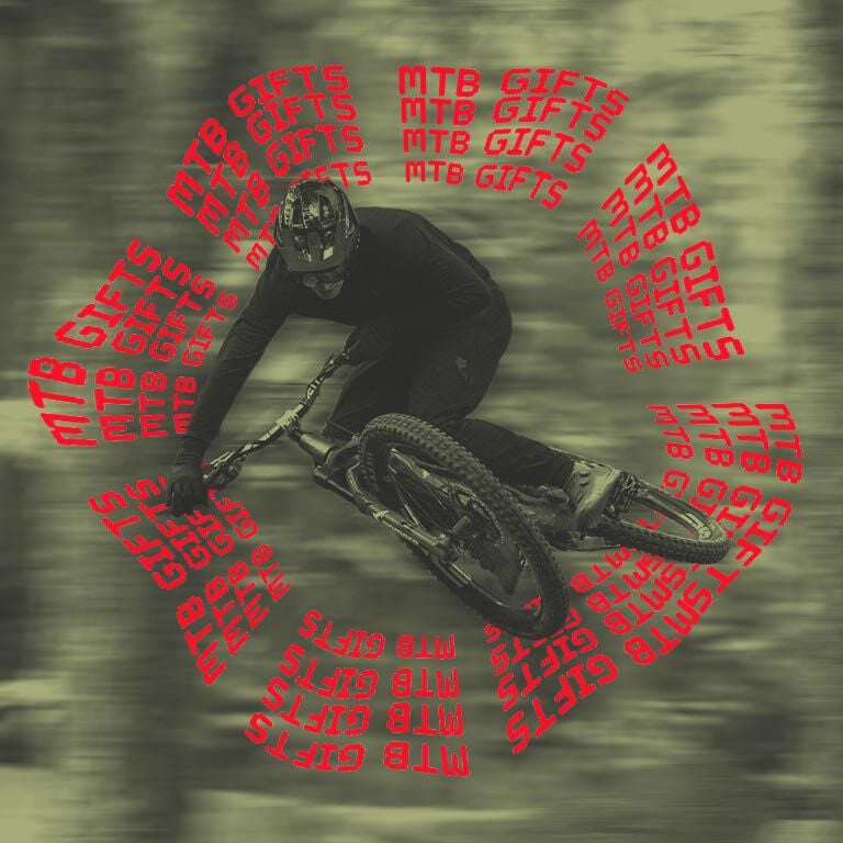MTB rider with stylized text calling out MTB guides