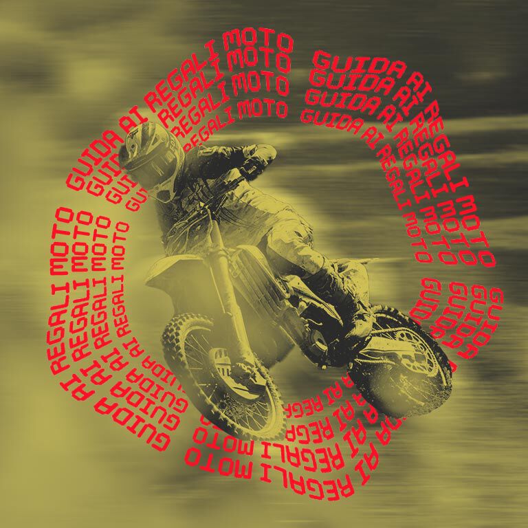 Motocross rider with stylized text calling out Moto Guides