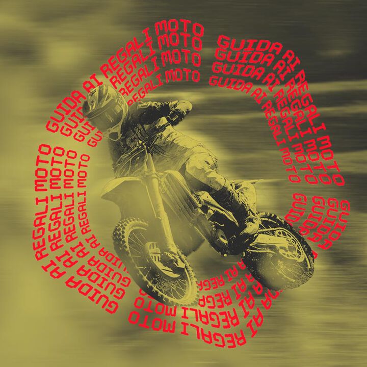 Motocross rider with stylized text calling out Moto Guides