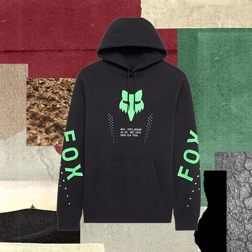 Fox hoodie with stylized text calling out men's clothing